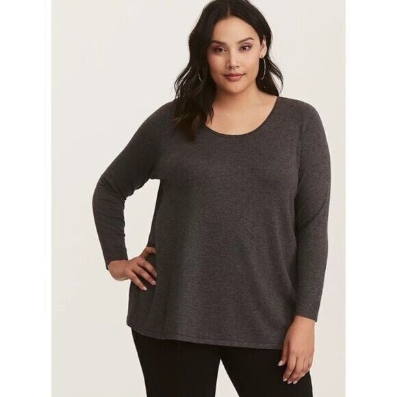 Torrid Charcoal Gray & Black Chiffon Inset Zip Back Sweater 2 - Picture 2 of 6